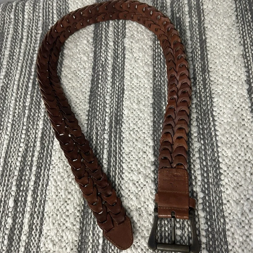 Vtg Woven Genuine Leather Belt Brown Women's M/L‎ Boho Western Hippie
